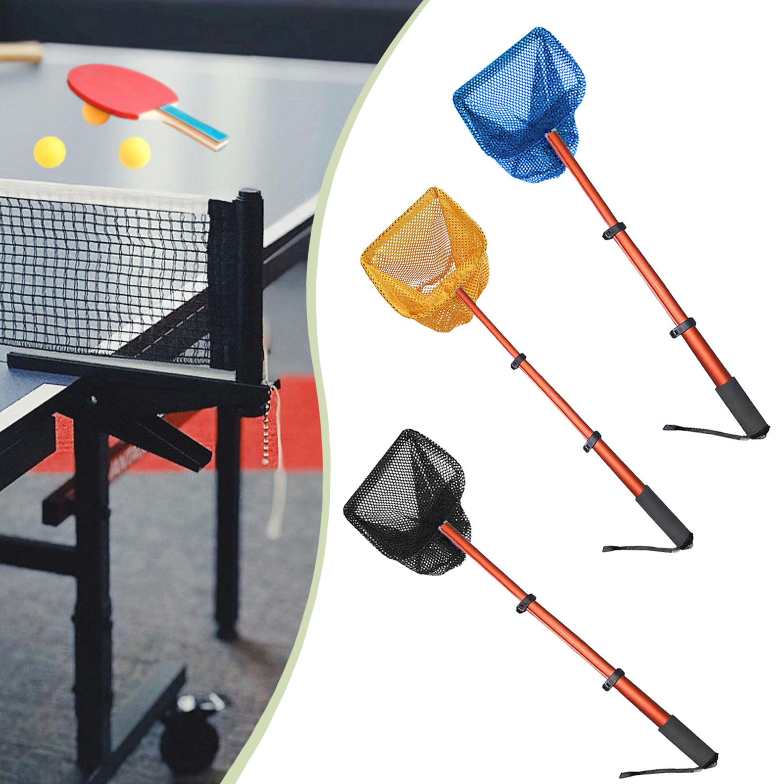 Table Tennis Pc - 1個入り卓球ボールピッカーネット、ハンドル付き、ピンポンボールコレクター、長さ調節可能なピックアップネット、スポーツやフィットネス用