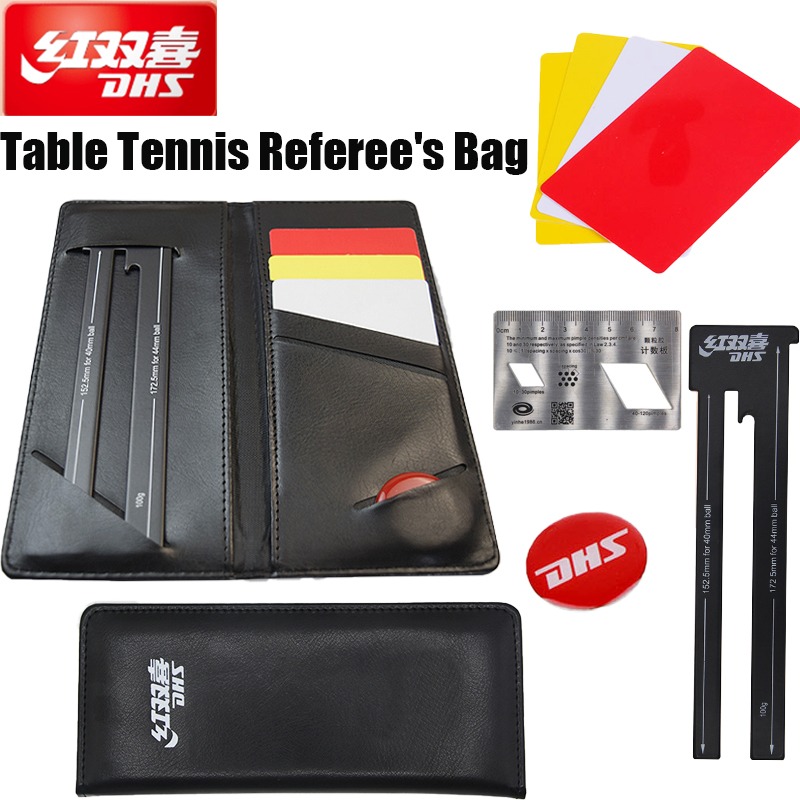 Table Tennis Yellow Card - DHS卓球競技審判バッグ エッジピッキングツール レッド＆イエローカード 鉄製定規 ピンポンラバー測定カード