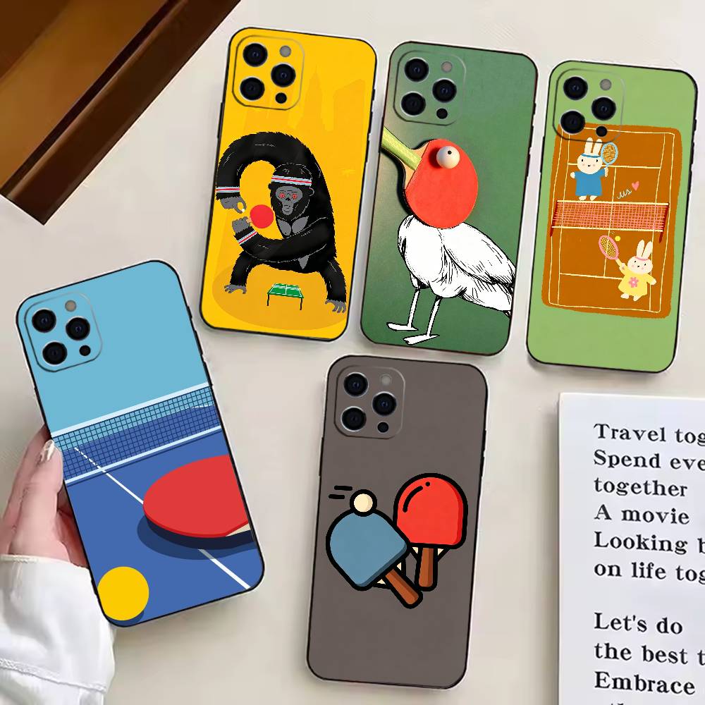 Table Tennis Quotes - 新しい卓球漫画柄スマホケース iPhone17、16、15、14、13、12、11 Plus、Pro他対応 ソフトブラックカバー
